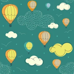 Papier Peint photo Lavable Montgolfière pattern with hot  air balloons in the clouds