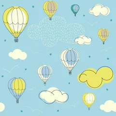 Poster Luchtballon patroon met heteluchtballonnen in de wolken