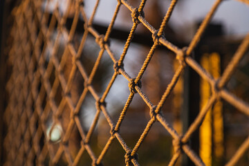 Close-up lattice, fence, rope fence, soft focus