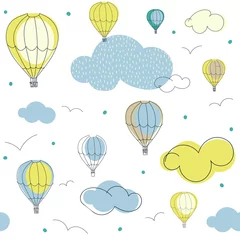 Crédence de cuisine en verre imprimé Montgolfière pattern with hot  air balloons in the clouds