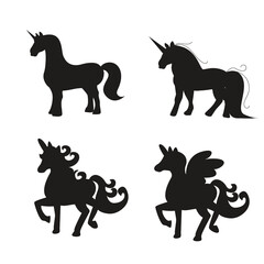 Set of unicorn horse silhouettes