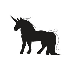 Silhouette black unicorn with long tail