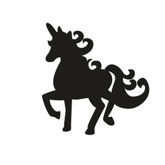 Silhouette black unicorn with curly tail