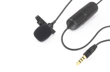 Lavalier microphone isolated on white background with room for text