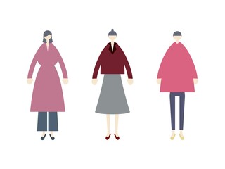 暖色系・ピンク系ファッションの女性イラスト
