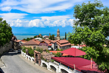 Obraz premium Old fortifications in Sighnaghi, the capital of the Kakheti wine region in Georgia. Caucasian. Alazani Valley. May. 2019. Georgia.