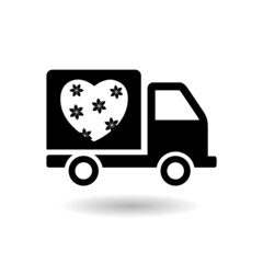 Delivery truck with heart icon with shadow