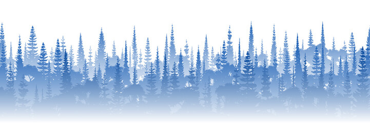Obraz premium Mixed forest in the morning haze, vector banner