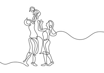 One continuous single drawing line art flat doodle happy family relationship. Vector illustration. Isolated image hand draw contour on a white background.