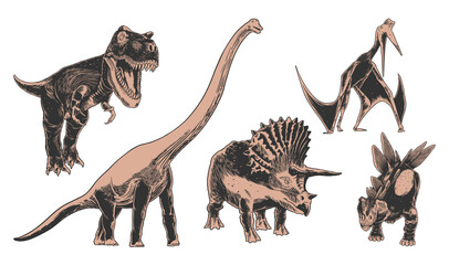 Childish poster with Jurassic reptiles set element. Childish poster with Jurassic reptiles. Good for textile print, wallpaper or nursery. Vector illustration on white background