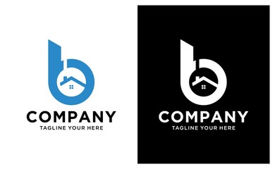 House with letter b logo template, Blue home symbol - Vector. Real estate. letter B. logo inspiration. Home logo. on a black and white background.