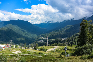 Fototapeta na wymiar Caucasus Mountains from the top of Rosa Khutor, Sochi, Russia.