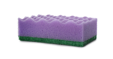Obraz na płótnie Canvas Purple cleaning sponge with abrasive green scourer isolated on white