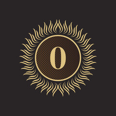 Naklejka premium Emblem Number 0 Gold Monogram Design. Luxury Volumetric Logo Template. 3D Line Ornament for Business Sign, Badge, Crest, Label, Boutique Brand, Hotel, Restaurant, Heraldic. Vector Illustration
