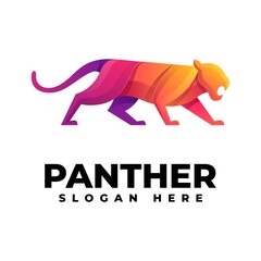 Vector Logo Illustration Panther Gradient Colorful Style.
