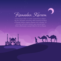 Flat Ramadan Background with silhouette desert and mosque landscape