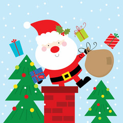 santa claus on chimny greeting card design