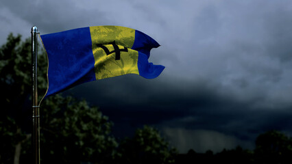 Barbados flag for veterans day on dark storm cumulus clouds - abstract 3D illustration