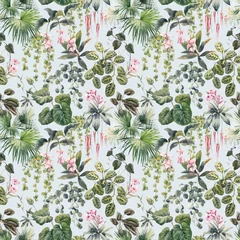 Papier peint Imprimé botanique Beau motif floral tropical harmonieux de vecteur avec des fleurs de jungle exotiques aquarelles dessinées à la main. Stock illustration.