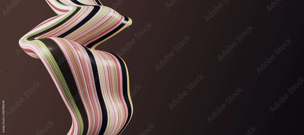 Fototapete Abstract wide pink linear cloth pattern on dark background with mock up place. Design and texture concept. 3D Rendering.