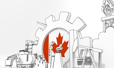 Energy and power industrial concept. Industrial icons and gear with flag of Canada. 3D Render