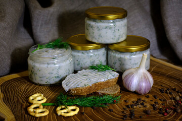 Butter sandwich spread on bread, garlic and pepper
