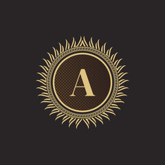 Fototapeta premium Emblem Letter A Gold Monogram Design. Luxury Volumetric Logo Template. 3D Line Ornament for Business Sign, Badge, Crest, Label, Boutique Brand, Hotel, Restaurant, Heraldic. Vector Illustration