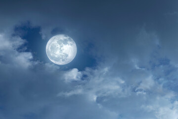 Plakat Amazing night sky with shining full moon and dramatic clouds
