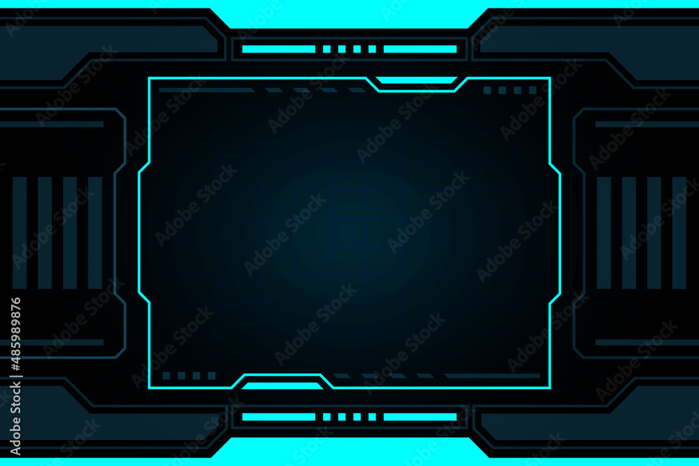 Poster blue frame control panel abstract technology interface hud on black background vector design.