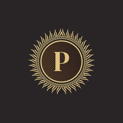 Emblem Letter P Gold Monogram Design. Luxury Volumetric Logo Template. 3D Line Ornament for Business Sign, Badge, Crest, Label, Boutique Brand, Hotel, Restaurant, Heraldic. Vector Illustration