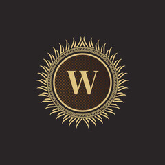 Naklejka premium Emblem Letter W Gold Monogram Design. Luxury Volumetric Logo Template. 3D Line Ornament for Business Sign, Badge, Crest, Label, Boutique Brand, Hotel, Restaurant, Heraldic. Vector Illustration