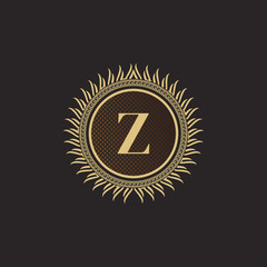 Fototapeta premium Emblem Letter Z Gold Monogram Design. Luxury Volumetric Logo Template. 3D Line Ornament for Business Sign, Badge, Crest, Label, Boutique Brand, Hotel, Restaurant, Heraldic. Vector Illustration