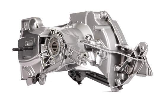 aluminum crankcase close-up for a chainsaw on a white background