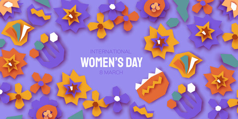 Happy International Women's Day. Abstract Hand drawn paper cut floral shapes. Trendy Flower contemporary art. 8 March. Spring. Happy Mother's Day. Paper art work. Very peri color.