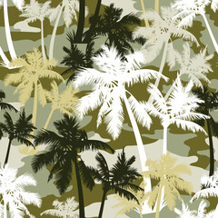 Hand drawn palm tree silhouettes seamless vector pattern. Perfect for textile, wallpaper or print design.
