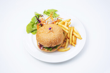 hamburger with fries
