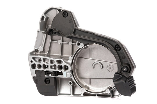 aluminum crankcase for chainsaw on white background