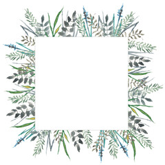 watercolor spring wreath, grass frame for postcards and invitations