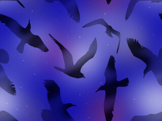 Obraz na płótnie Canvas Seamless pattern with seagulls in purple tones.