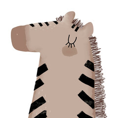 Lovely Safari Party Vector Illustration with Cute Hand Drawn Zebra. Lovely Nursery Art with Funny African Animal Isolated on a White Background ideal for Card, Poster, Wall Art, Kids Room Decoration.