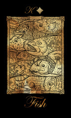 Fish.  Card from the oracle Old Marine Lenormand deck. Nautical vintage background.