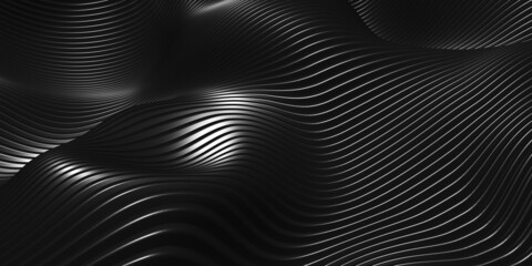 Parallel lines Black plastic tube texture Black curve distorted shape Modern abstract 3d illustration