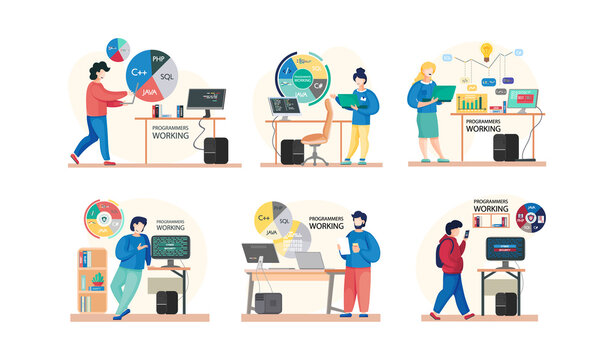 Programmer engineering and coding. Programmer working on code for web app development on computer. Concept of script coding and programming in php, javascript, python languages. Software developers