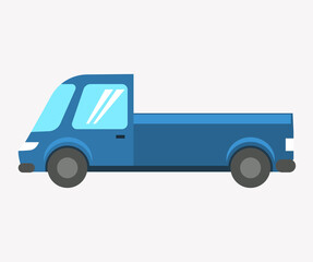 Truck, lorry icon. Delivery, logistics concept. Wagon with trailer for transporting goods worldwide. Vehicle for transpportation and shipping. Delivery of parcels by transport. Blue automobile
