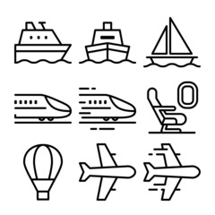 交通手段・交通機関アイコンセット 長距離移動