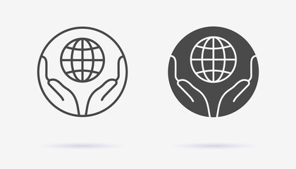 Globe in hands icon. Charity, environment logo template. Vector illustration.