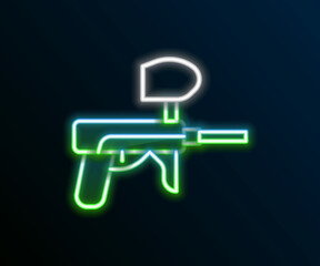 Glowing neon line Paintball gun icon isolated on black background. Colorful outline concept. Vector