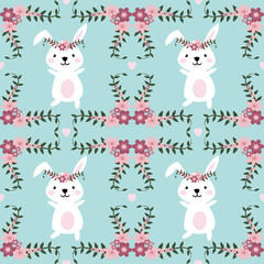 Cute rabbit seamless pattern. Creative for texture, fabric, wrapping, textile, wallpaper, apparel. Vector illustration. Easter background.