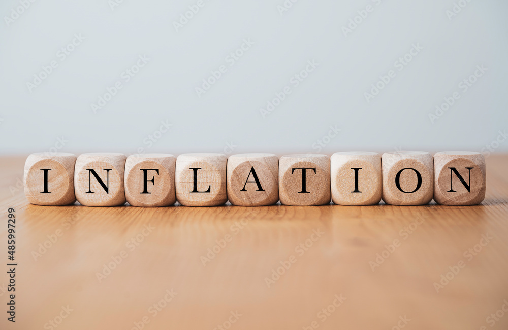 Poster inflation wording print screen on wooden cube block for product and service increasing price after c