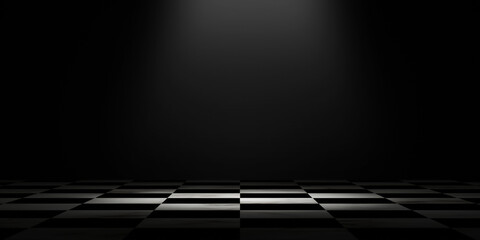 Chessboard with focus shiny light on dark background for competition and display product...